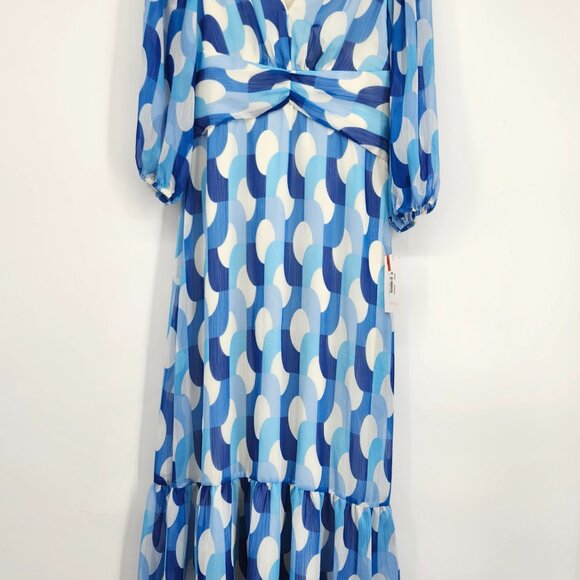 Donna Morgan Womens Plunging V-Neck Geo-Print Maxi Dress Cream/Powder Blue 8 NWT - Picture 4 of 7